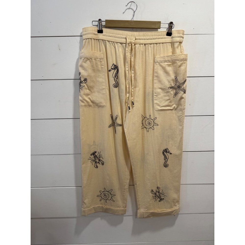 Anthropologie Sea Life Embroidered Pants Size Medium